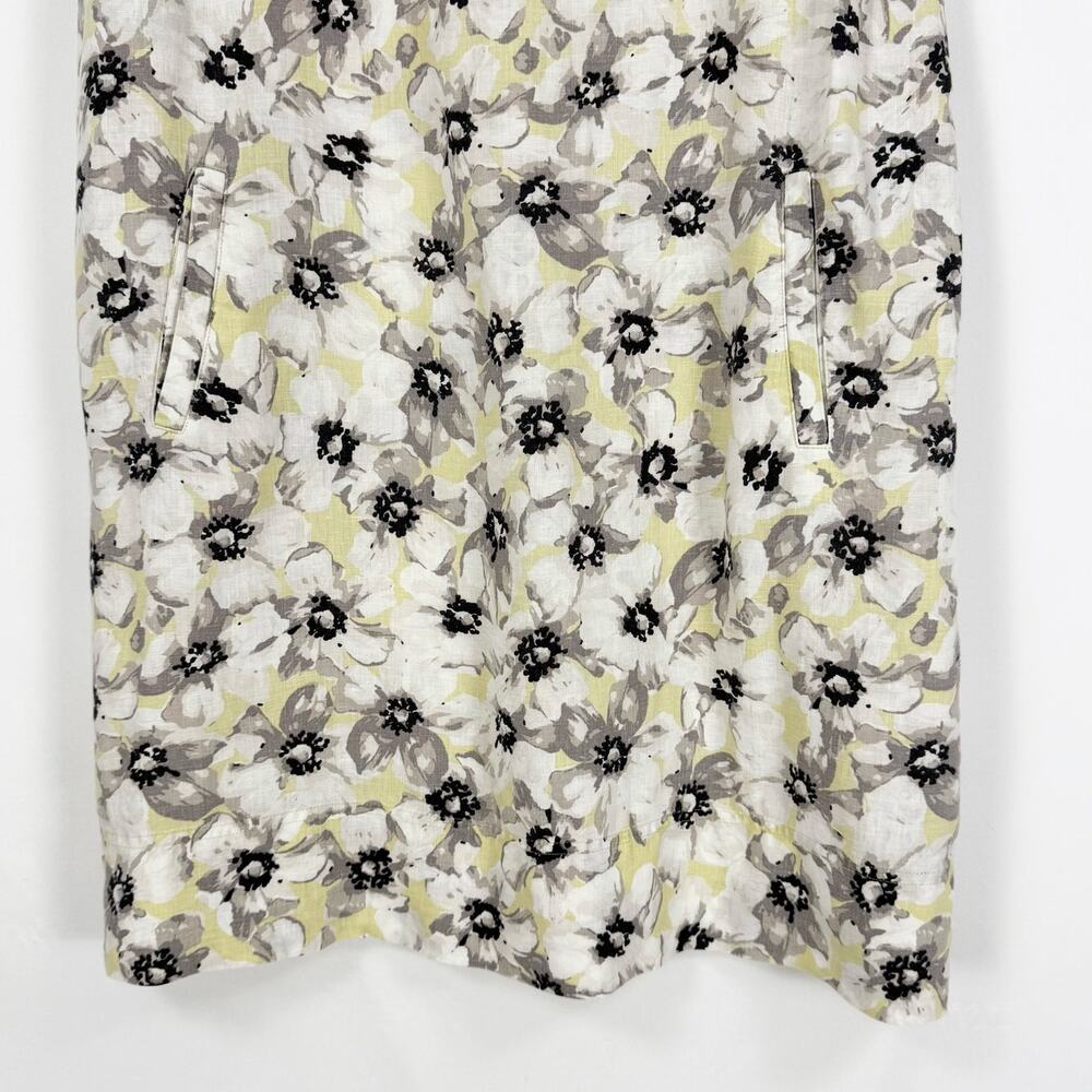 J Jill Floral 100% Linen Tank Dress Women's Large Petite White Gray Yellow - Picture 4 of 14
